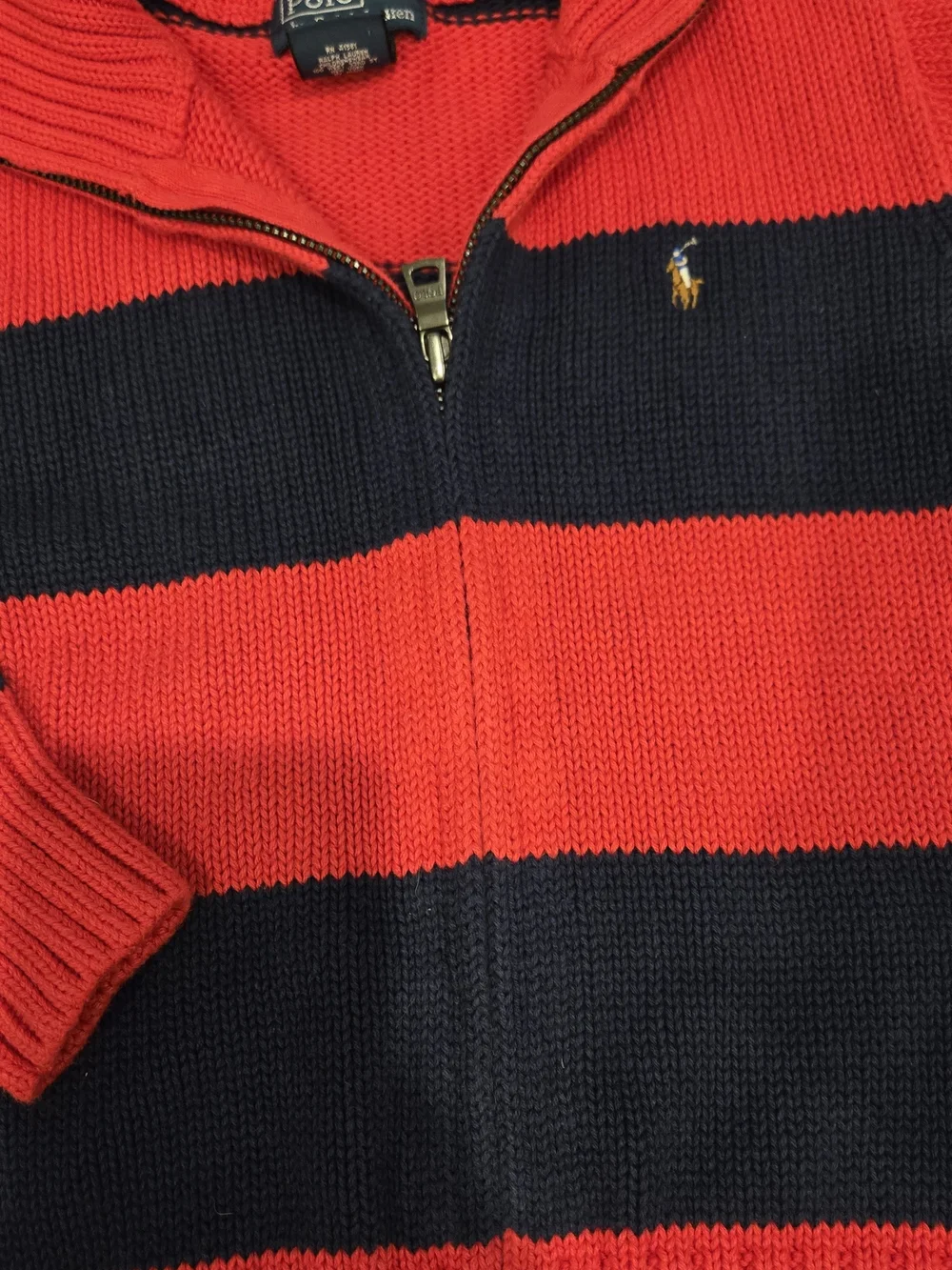 Ralph Lauren Red and Navy Striped Full Zip Sweater 4t